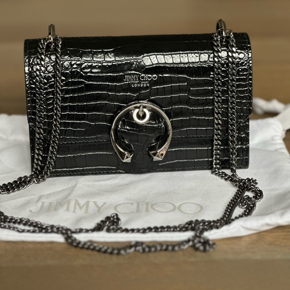 PARIS CROC-EMBOSSED LEATHER MINI BAG IN BLACK - Picture 2 of 13
